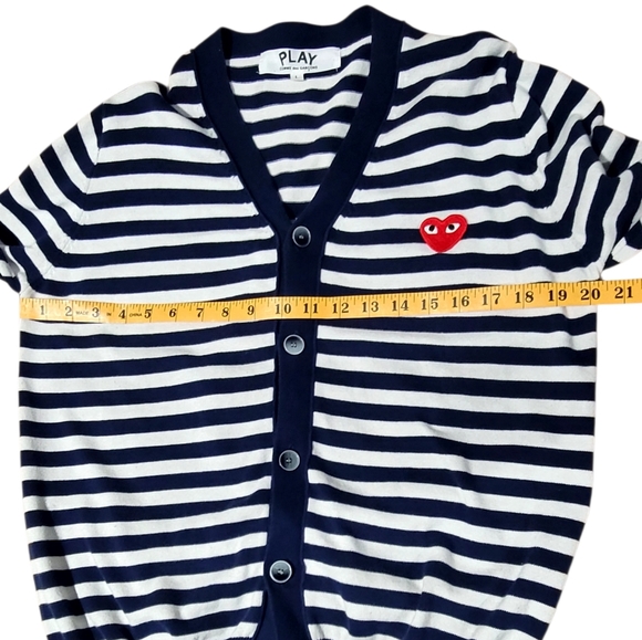 Comme des Garçons PLAY Striped V-Neck Cardigan Heart Logo Size L - Picture 5 of 8